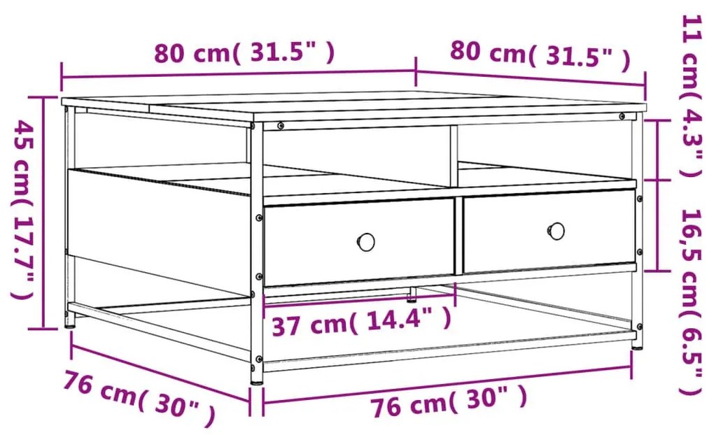 Τραπεζάκι Σαλονιού Καπνιστή Δρυς 80 x 80 x 45 εκ. Επεξεργ. Ξύλο - Καφέ