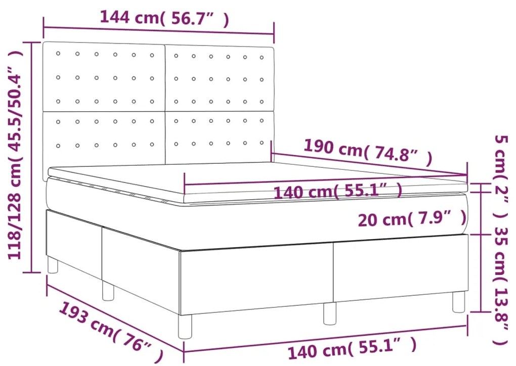 vidaXL Κρεβάτι Boxspring με Στρώμα Taupe 140x190 εκ. Υφασμάτινο