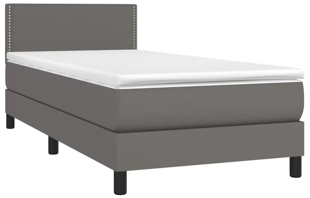 vidaXL Κρεβάτι Boxspring με Στρώμα Γκρι 90x190 εκ. από Συνθετικό Δέρμα