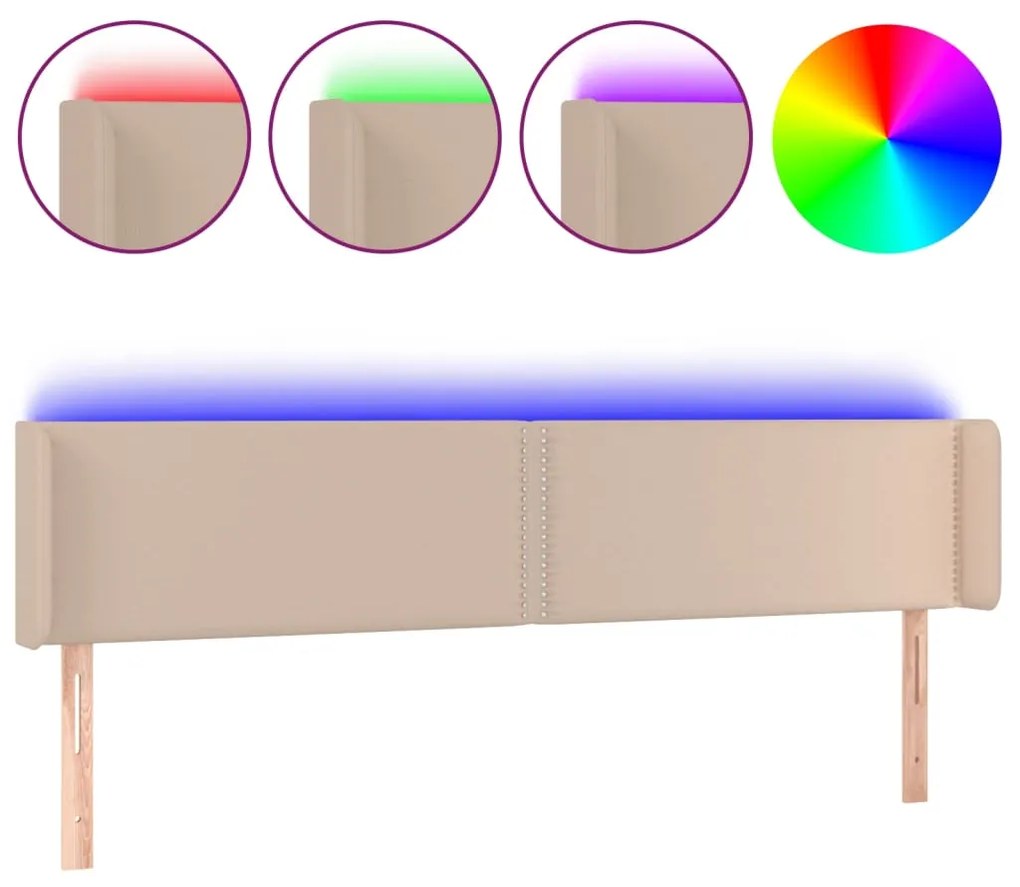 vidaXL Κεφαλάρι Κρεβατιού LED Καπουτσίνο 203x16x78/88εκ. Συνθετ. Δέρμα