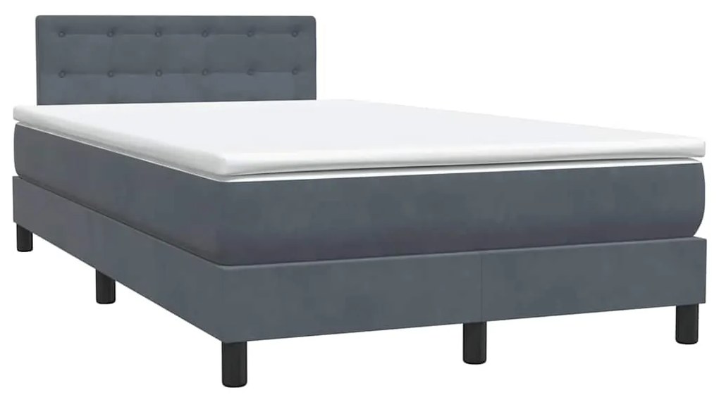 vidaXL Κρεβάτι Boxspring με Στρώμα Σκούρο Γκρι 120x210 εκ. Βελούδινο