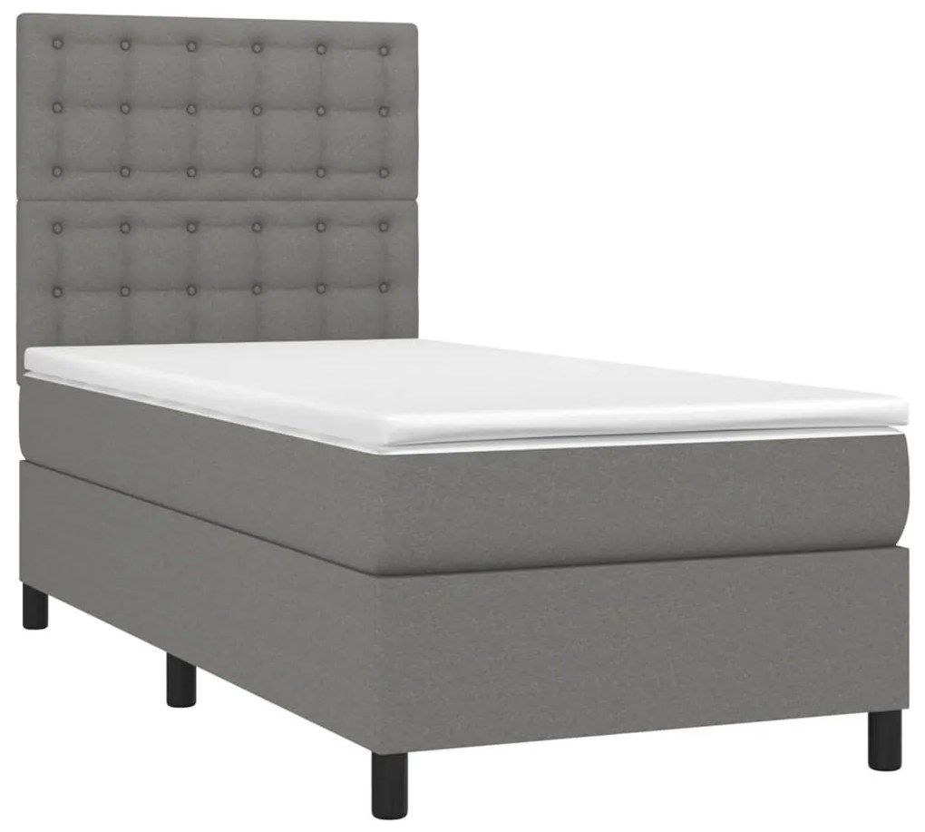 Κρεβάτι Boxspring με Στρώμα &amp; LED Σκ.Γκρι 90x200 εκ. Υφασμάτινο - Γκρι