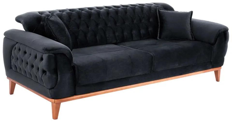 Καναπές-Κρεβάτι Bennington HM3249.01 Τριθέσιος 240x95x80cm Black Βελούδο