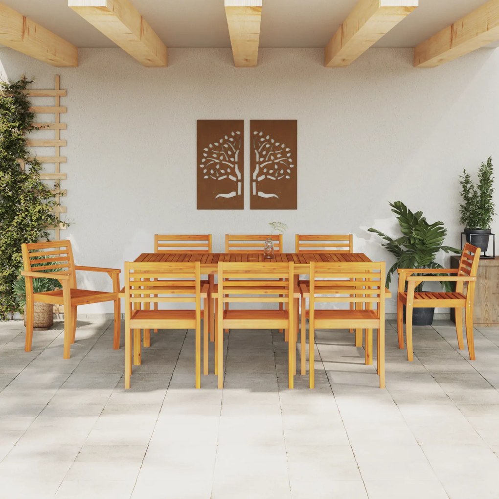 vidaXL Σετ Τραπεζιού 9 pcs Φυσικό 180 x 90 x 75 cm Μασίφ ξύλο ακακίας