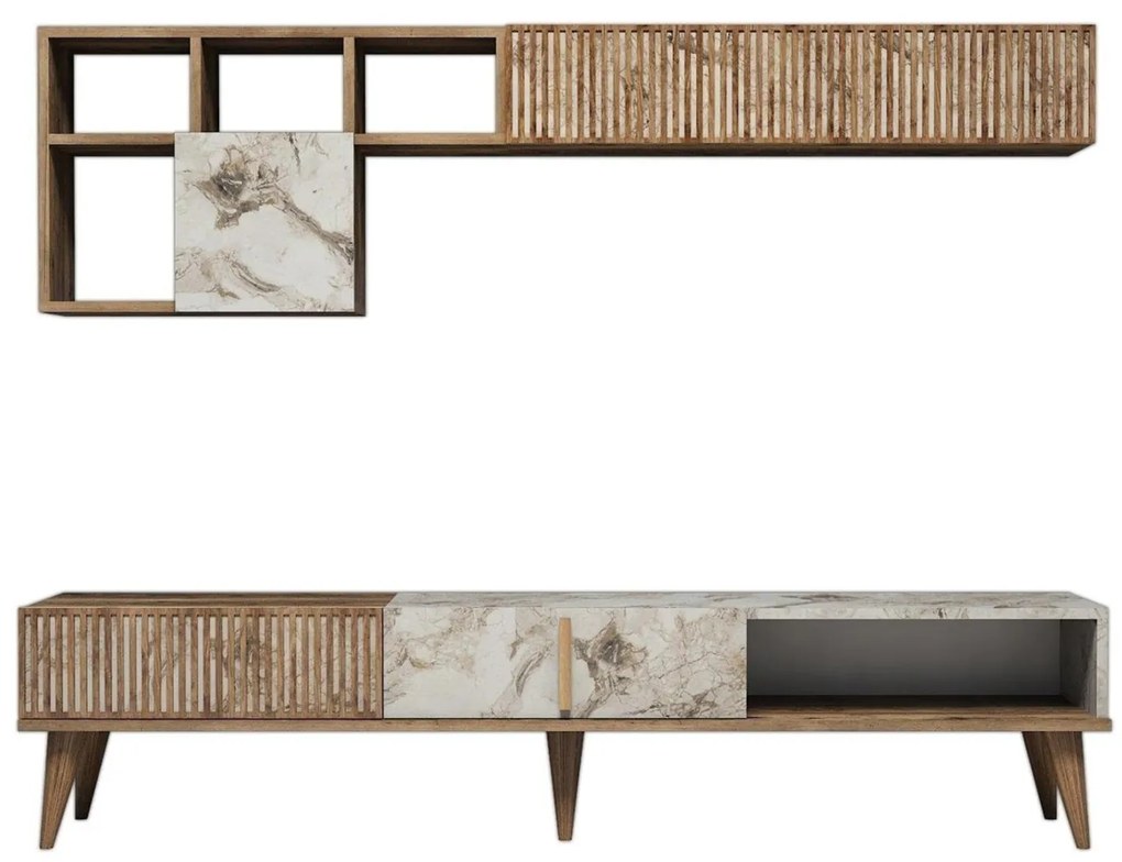 ΣΥΝΘΕΣΗ ΤΗΛΕΟΡΑΣΗΣ ΜΕΛΑΜΙΝΗ ΣΕ ΚΑΡΥΔΙ ΚΑΙ ΛΕΥΚΟ ΜΑΡΜΑΡΟ 180x35x40Υεκ.