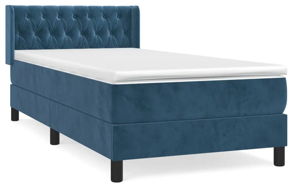 vidaXL Κρεβάτι Boxspring με Στρώμα Σκούρο Μπλε 100x200 εκ. Βελούδινο