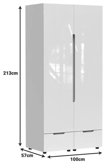 Ντουλάπα δίφυλλη Afina mdf-μελαμίνη σε λευκή glossy απόχρωση 100x57x213εκ 100x57x213 εκ.