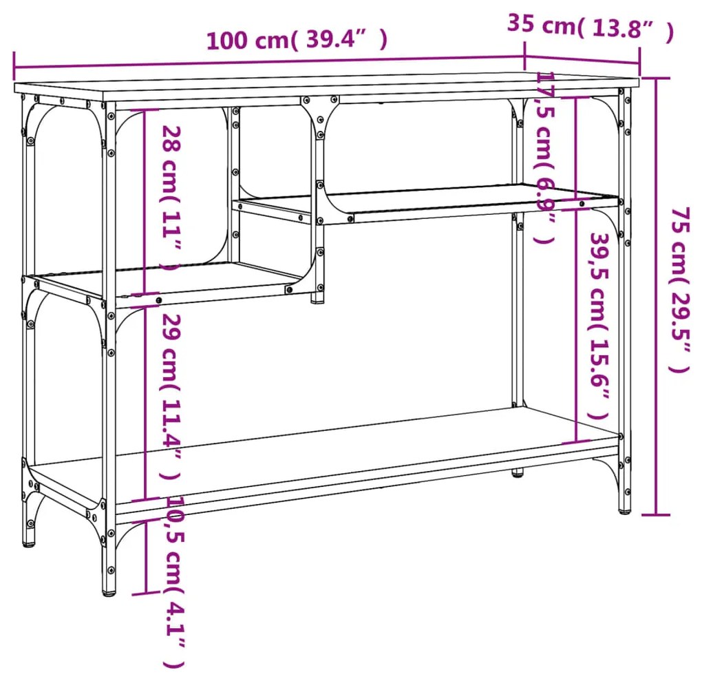 Τραπέζι Κονσόλα με Ράφια Καπνιστή Δρυς 100 x 35 x 75 εκ. - Καφέ