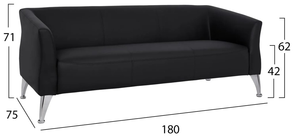 Καναπές Τριθέσιος KIANA με PU Μαύρο 180x75x71 εκ. 180x75x71 εκ.