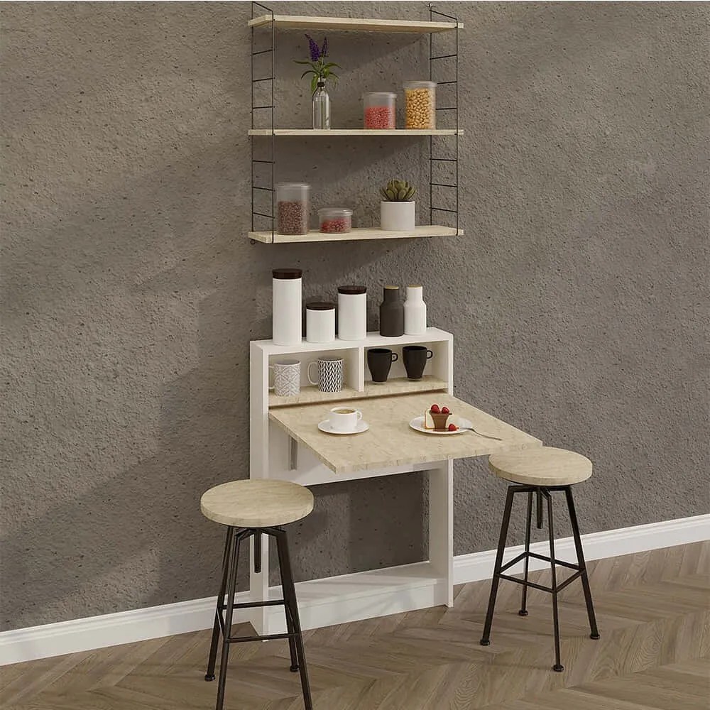 Τραπέζι Πτυσσόμενο Bracked 793ELG3810 70x71x96cm Travertine Beige-White Particle Board, Melamine