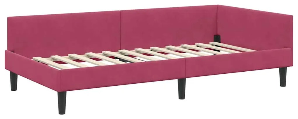 vidaXL Πλαϊνό Κρεβάτι Μπορντό 100 x 200 cm Βελούδο και Στιβαρή ξυλεία