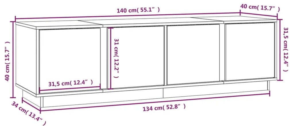 Έπιπλο Τηλεόρασης Μαύρο 140 x 40 x 40 εκ. από Μασίφ Ξύλο Πεύκου - Μαύρο