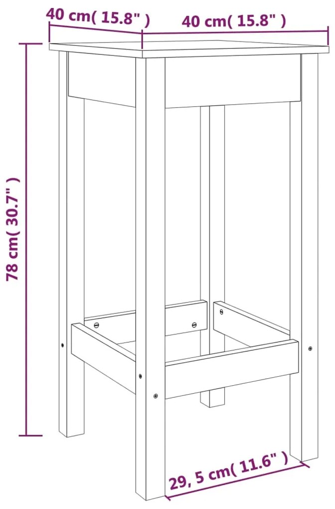 vidaXL Καρέκλες Μπαρ 2 τεμ. Μαύρο 40x40x78 εκ. Μασίφ Ξύλο Πεύκου