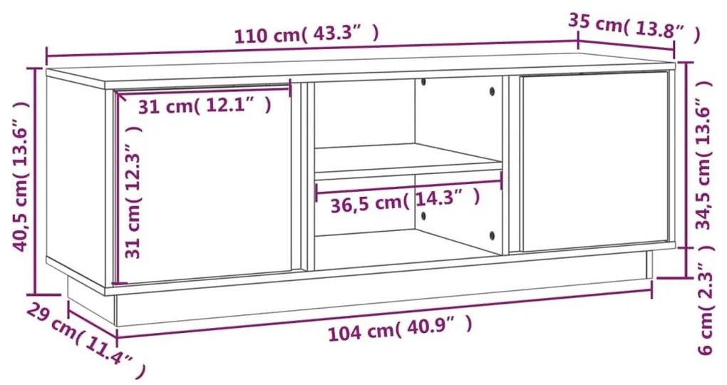 Έπιπλο Τηλεόρασης Καφέ Μελί 110x35x40,5εκ από Μασίφ Ξύλο Πεύκου - Καφέ