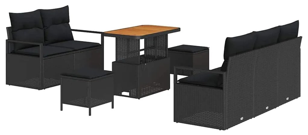 vidaXL 8 κομματιών Σετ Σαλονιού Κήπου με Μαξιλάρια, Μαύρο, Πολυ Ράφτη Ακακία
