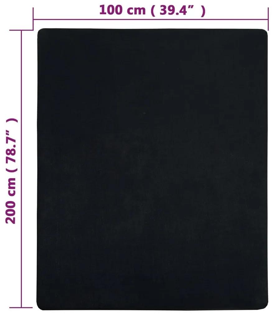Σεντόνια με Λάστιχο 2 τεμ. Μαύρα 100x200 εκ. Βαμβακερό Ζέρσεϊ - Μαύρο