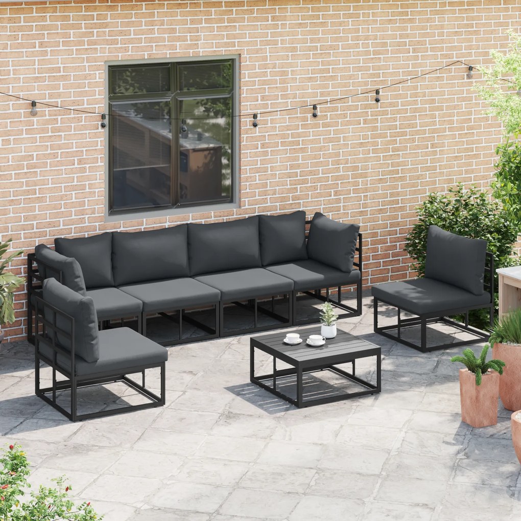 vidaXL Σετ Καναπέ Κήπου 6 pcs Μαύρο 283 x 141.5 x 71 εκ Αλουμίνιο