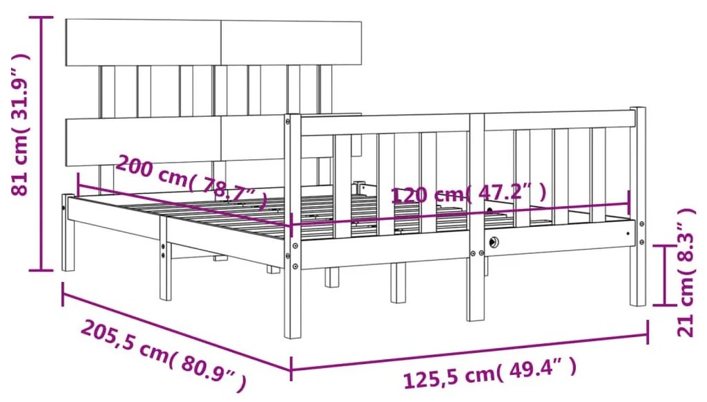 Σκελετός Κρεβατιού Χωρίς Στρώμα 120x200 εκ Μασίφ Ξύλο Πεύκου - Καφέ