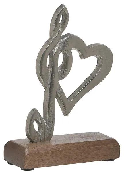 Διακοσμητική Επιτραπέζια Καρδιά Μεταλλική-Ξύλινη Ασημί-Μπεζ inart 13x5x18εκ. 3-70-357-0137