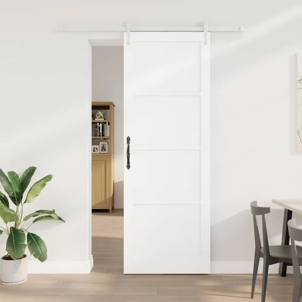 vidaXL Συρόμενη Πόρτα Λευκό 83 x 232 εκ. Μασίφ ξύλο πεύκου και χάλυβας