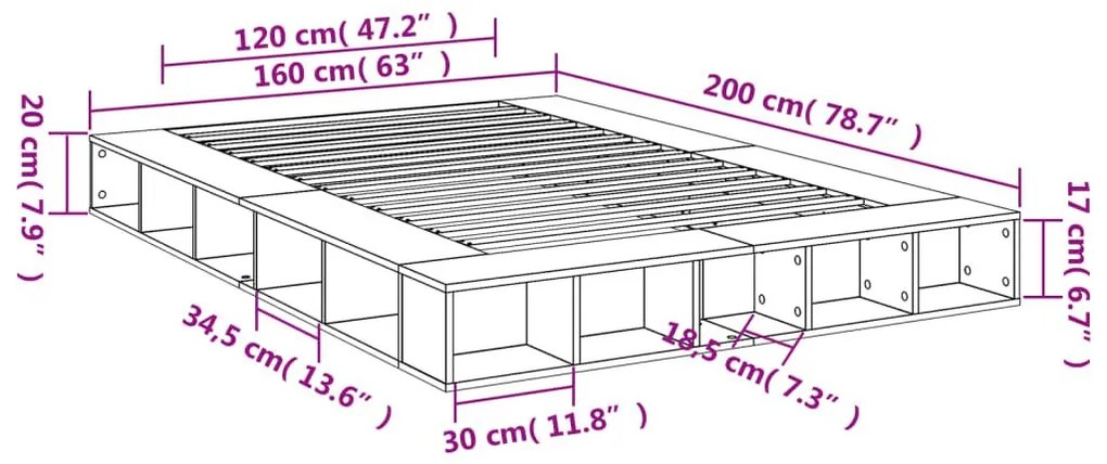 Πλαίσιο Κρεβατιού Καφέ Δρυς 160x200 εκ. Επεξεργασμένο Ξύλο - Καφέ