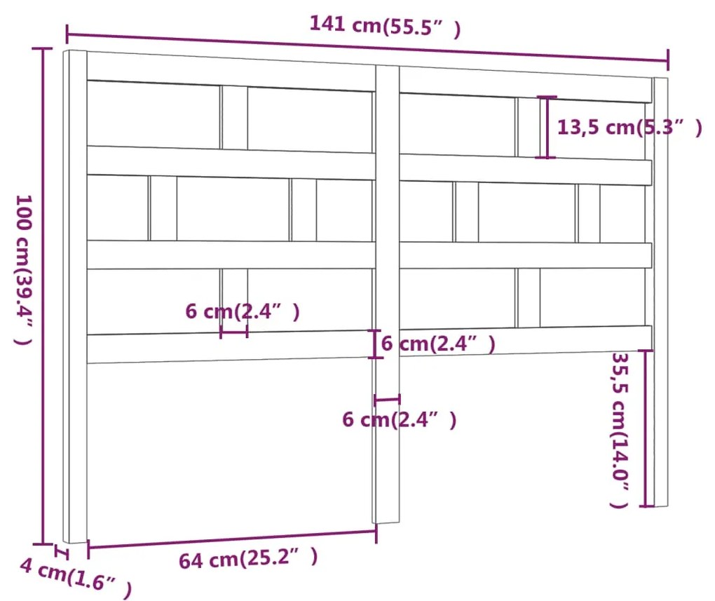 vidaXL Κεφαλάρι κρεβατιού Γκρι 141x4x100 εκ. από Μασίφ Ξύλο Πεύκου