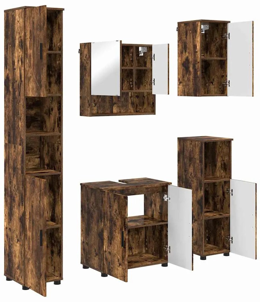 vidaXL Σετ Επίπλων Μπάνιου 5 pcs Καπνιστή δρυς 61 x 35 x 64 εκ.