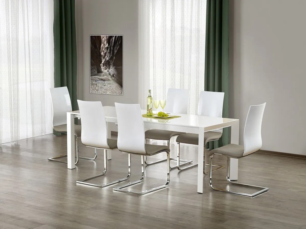 Τραπέζι Houston 124, Γυαλιστερό λευκό, 76x80x130cm, Επιμήκυνση, Ινοσανίδες μέσης πυκνότητας, Μέταλλο