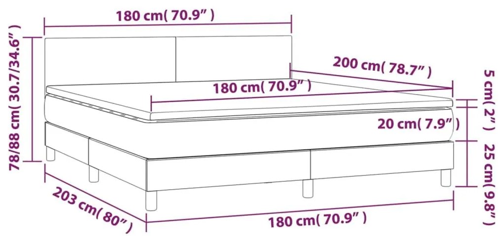 Κρεβάτι Boxspring με Στρώμα Ανοιχτό Γκρι 180x200 εκ. Βελούδινο - Γκρι