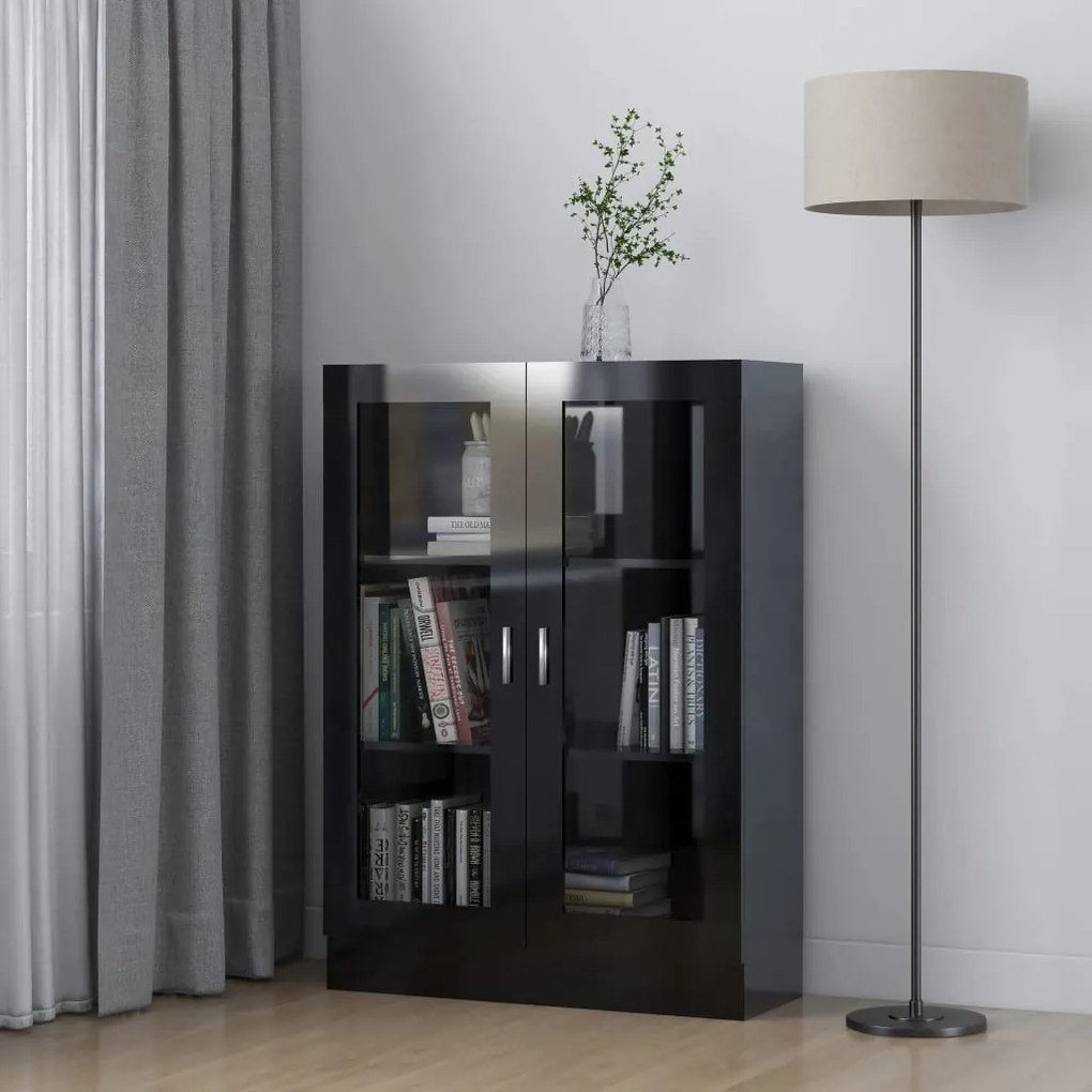 vidaXL Βιτρίνα Γυαλιστερό Μαύρο 82,5 x 30,5 x 115 εκ. Μοριοσανίδα