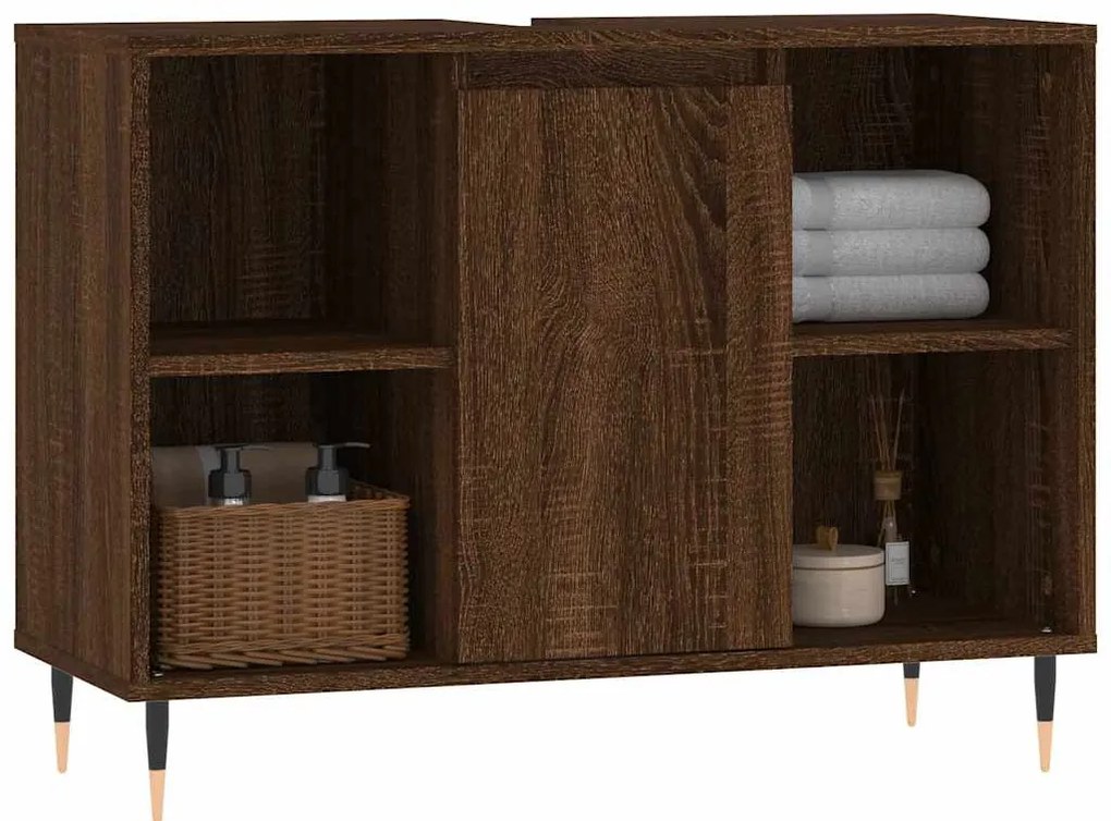 vidaXL Ντουλάπι Μπάνιου Καφέ Δρυς 80 x 33 x 60 εκ. Επεξεργασμένο Ξύλο