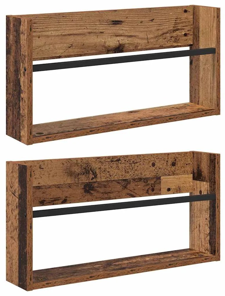 vidaXL Ράφι Περιοδικών με ράφι 2 pcs Παλιό ξύλο 60 x 12 x 30 εκ