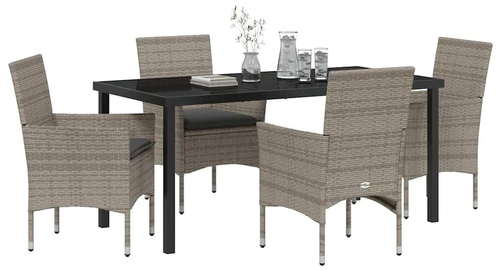 vidaXL Σέτ φαγητού για κήπο με μαξιλάρι 5 pcs Γκρι συνθετικό ρατάν