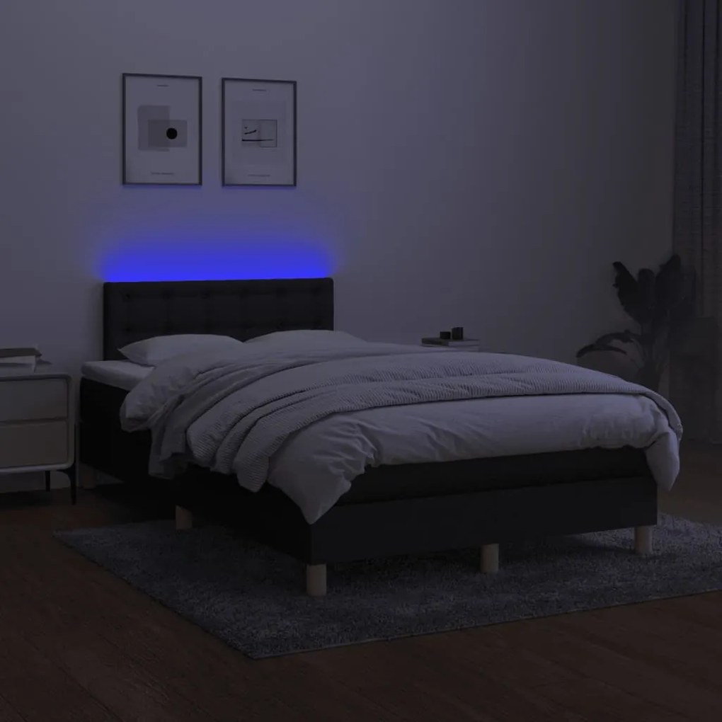 vidaXL Κρεβάτι Boxspring με Στρώμα & LED Μαύρο 120x190 εκ. Υφασμάτινο