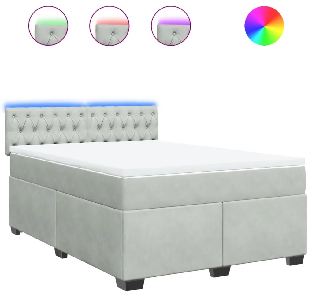 vidaXL Κρεβάτι Boxspring με Στρώμα Ανοιχτό Γκρι 160x200 εκ. Βελούδινο