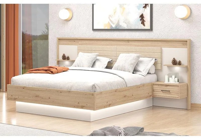 Κρεβάτι MODENA 180 PLUS Υπέρδιπλο με 2 Κομοδίνα Cashmere-Artisan με Μπέζ Ύφασμα 180x200εκ. 288x209x116 εκ.
