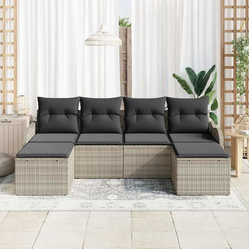 vidaXL Σετ Καναπέ Κήπου με μαξιλάρι 6 pcs Ανοιχτό γκρι Πολυ ράταν