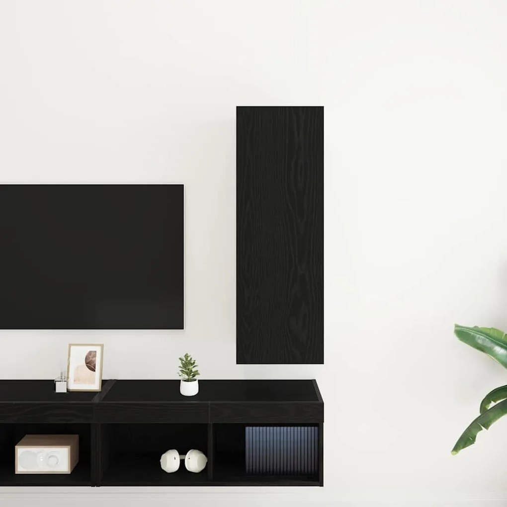vidaXL Τοίχου Μονάδα Τηλεόρασης Μαύρη Δρυς - 30.5 x 30 x 90 εκ, Από Επεξεργασμένο Ξύλο