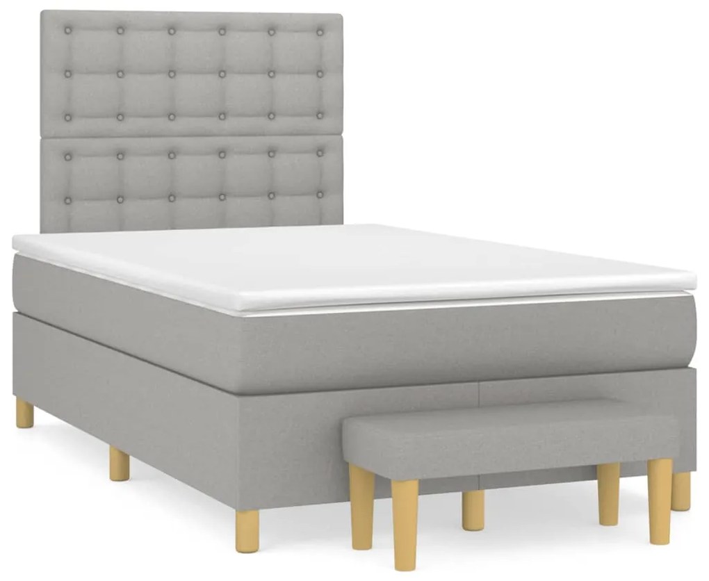 Κρεβάτι Boxspring με Στρώμα Ανοιχτό Γκρι 120x190 εκ. Υφασμάτινο - Γκρι