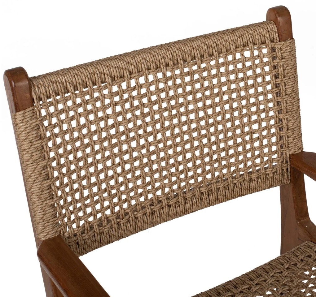 Καρέκλα-Πολυθρόνα C9385.01 Μασίφ Ξύλο Teak Rattan και Σχοινί 54x58x88Υεκ. 54x58x88 εκ.