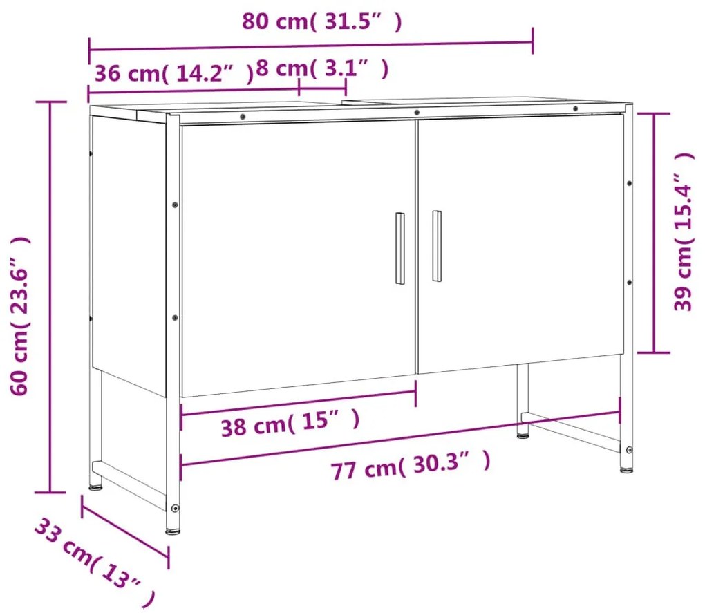 Ντουλάπι Μπάνιου Νιπτήρα Sonoma Δρυς 80 x 33 x 60εκ. Επεξ. Ξύλο - Καφέ