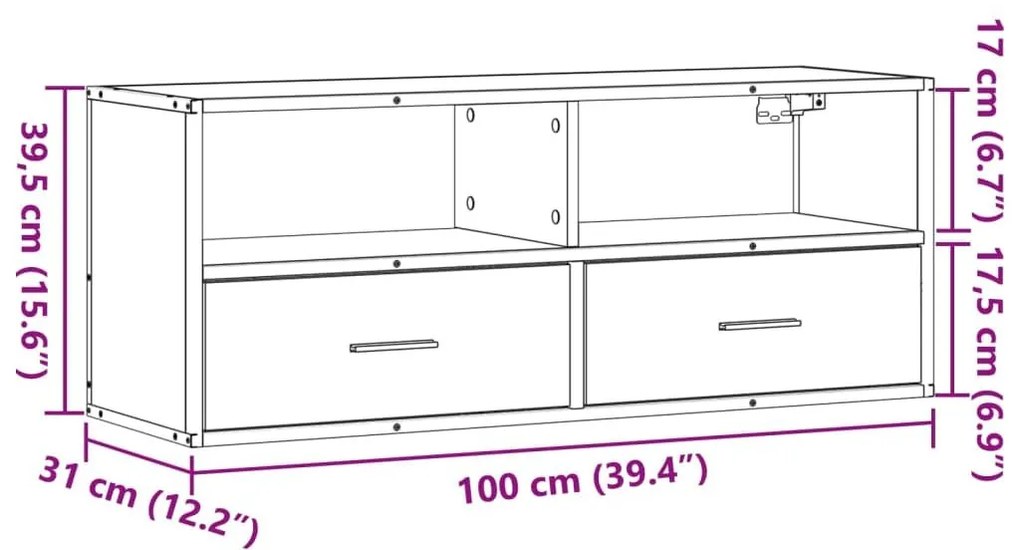 Έπιπλο Τηλεόρασης Γκρι Sonoma 100x31x39,5 εκ. Επεξ.Ξύλο/Μέταλλο - Γκρι