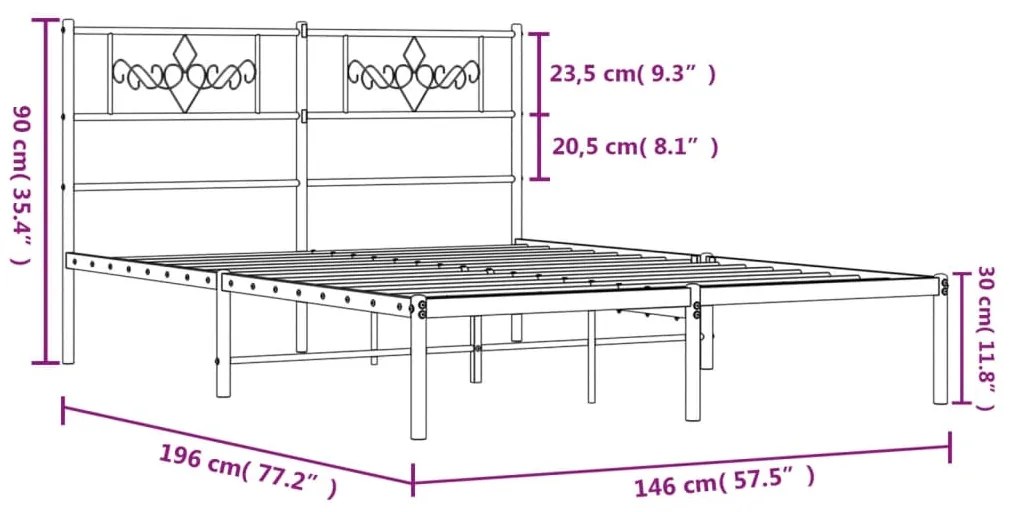 Πλαίσιο Κρεβατιού με Κεφαλάρι Μαύρο 140 x 190 εκ. Μεταλλικό - Μαύρο