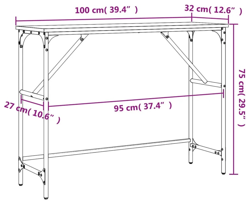 Τραπέζι Κονσόλα Sonoma Δρυς 100x32x75 εκ. Επεξεργασμένο Ξύλο - Καφέ