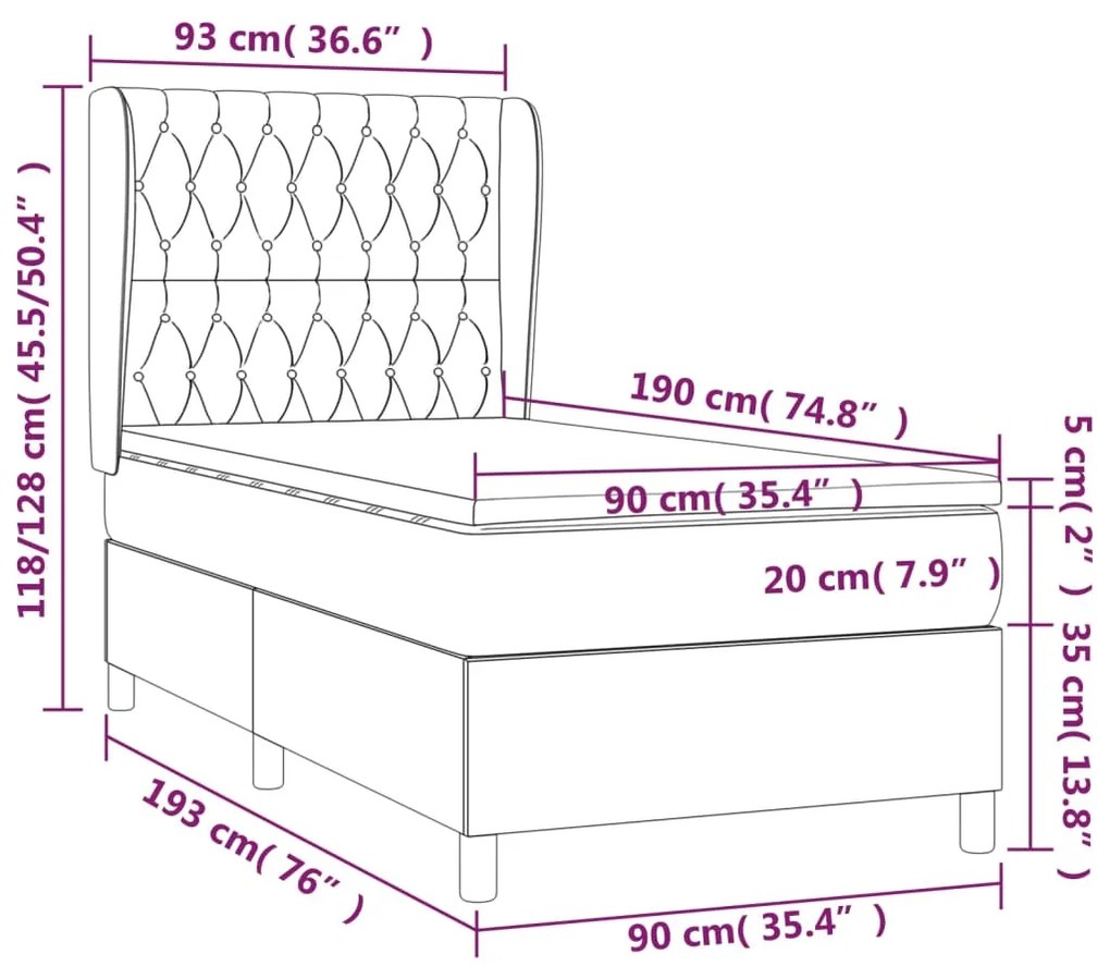 Κρεβάτι Boxspring με Στρώμα Ροζ 90x190 εκ. Βελούδινο - Ροζ