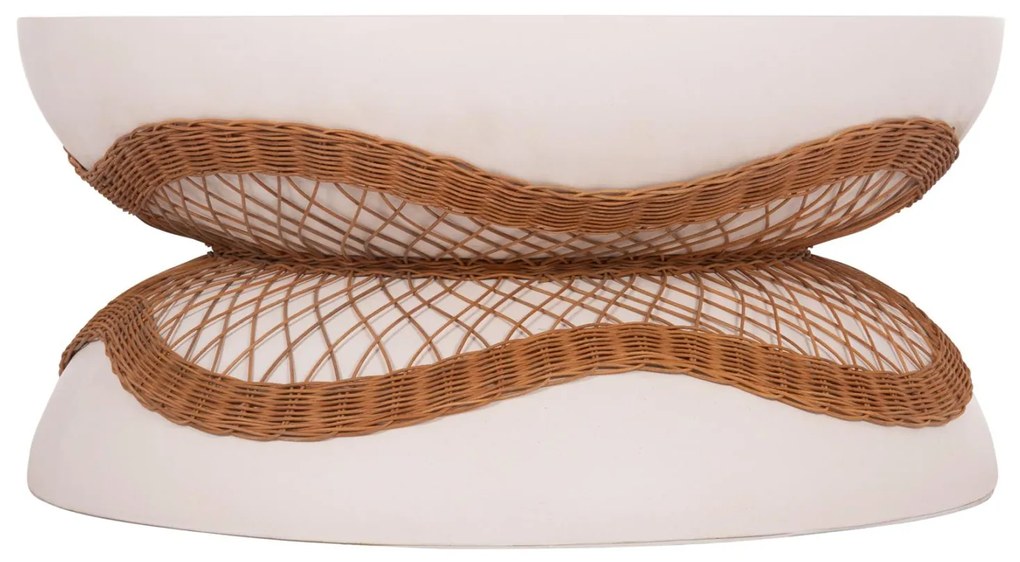 Τραπεζάκι σαλονιού ANNA από Fiber Cement Λευκό & Φυσικό Rattan Φ92x44.5Υεκ. 92x92x44.5 εκ.