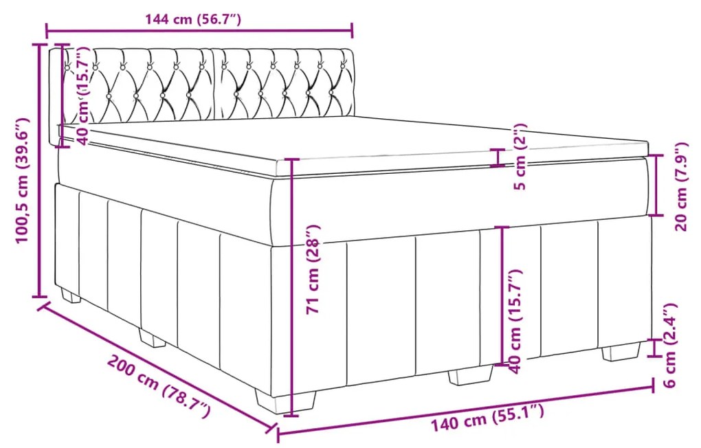 Κρεβάτι Boxspring με Στρώμα Ανοιχτό Γκρι 140x200 εκ. Υφασμάτινο - Γκρι