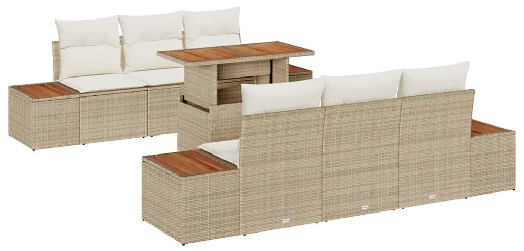 vidaXL Σέτ φαγητού για κήπο με μαξιλάρι 7 pcs Μπεζ και Κρέμα