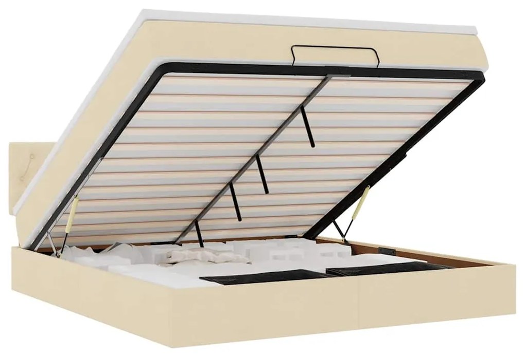 vidaXL Οθωμανικό κρεβάτι με στρώμα & LEDs Cream 160x200cm ύφασμα
