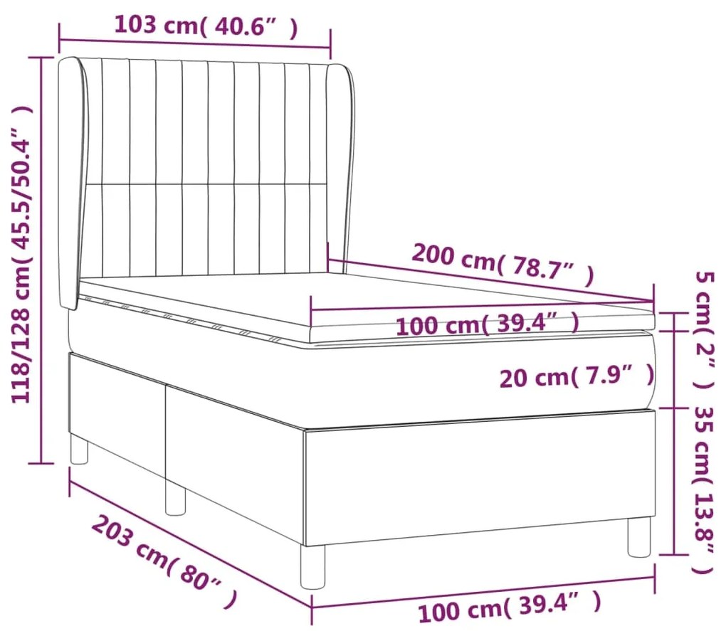 ΚΡΕΒΑΤΙ BOXSPRING ΜΕ ΣΤΡΩΜΑ ΜΑΥΡΟ 100 X 200 ΕΚ. ΥΦΑΣΜΑΤΙΝΟ 3128103